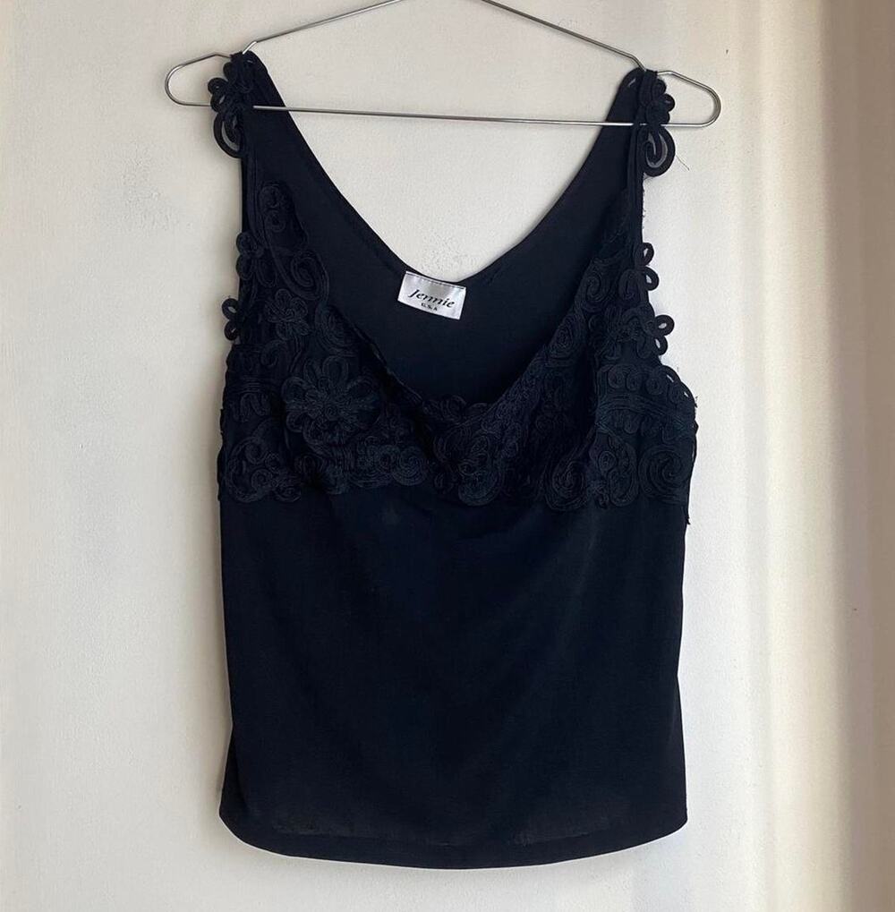 Vintage Black V-Neck Blouse by Jennie